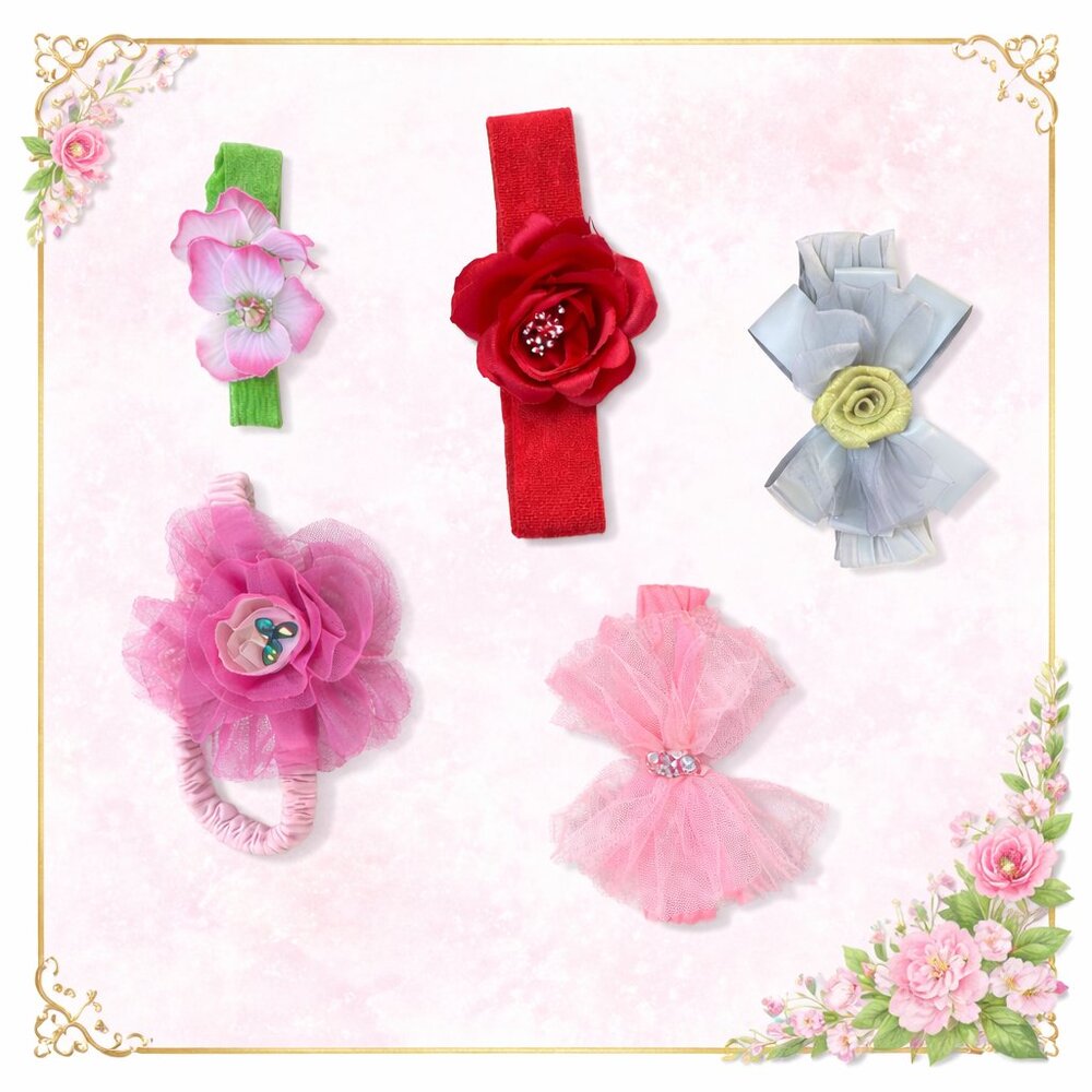 Boutique Lot of‎ 5 NEW Baby Girl Headbands Pink Green Red Silver Great Deal!